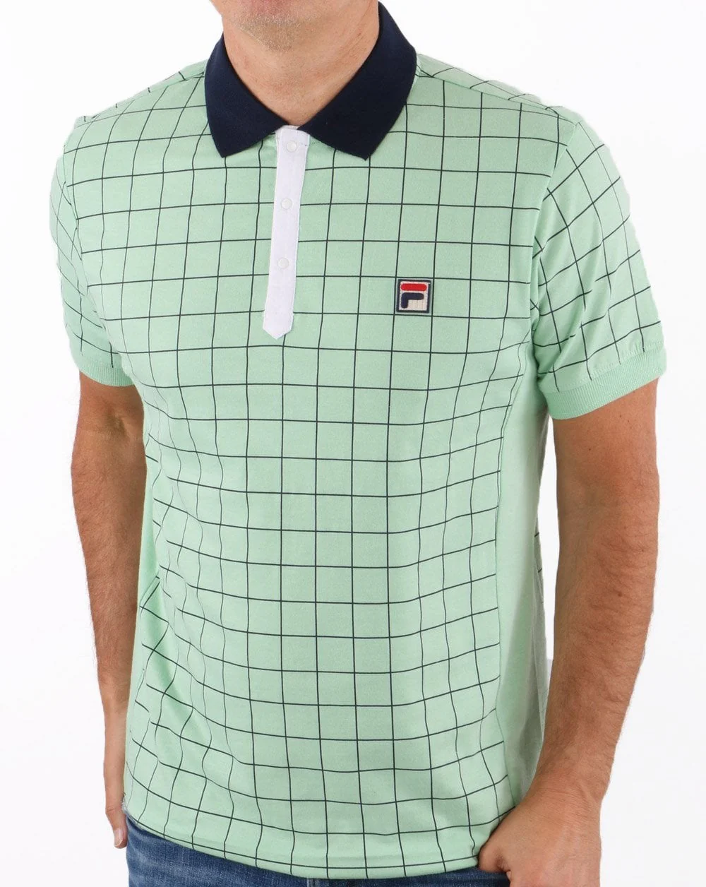 Fila Vintage Check Polo Shirt Pastel Green/Navy - Image 4