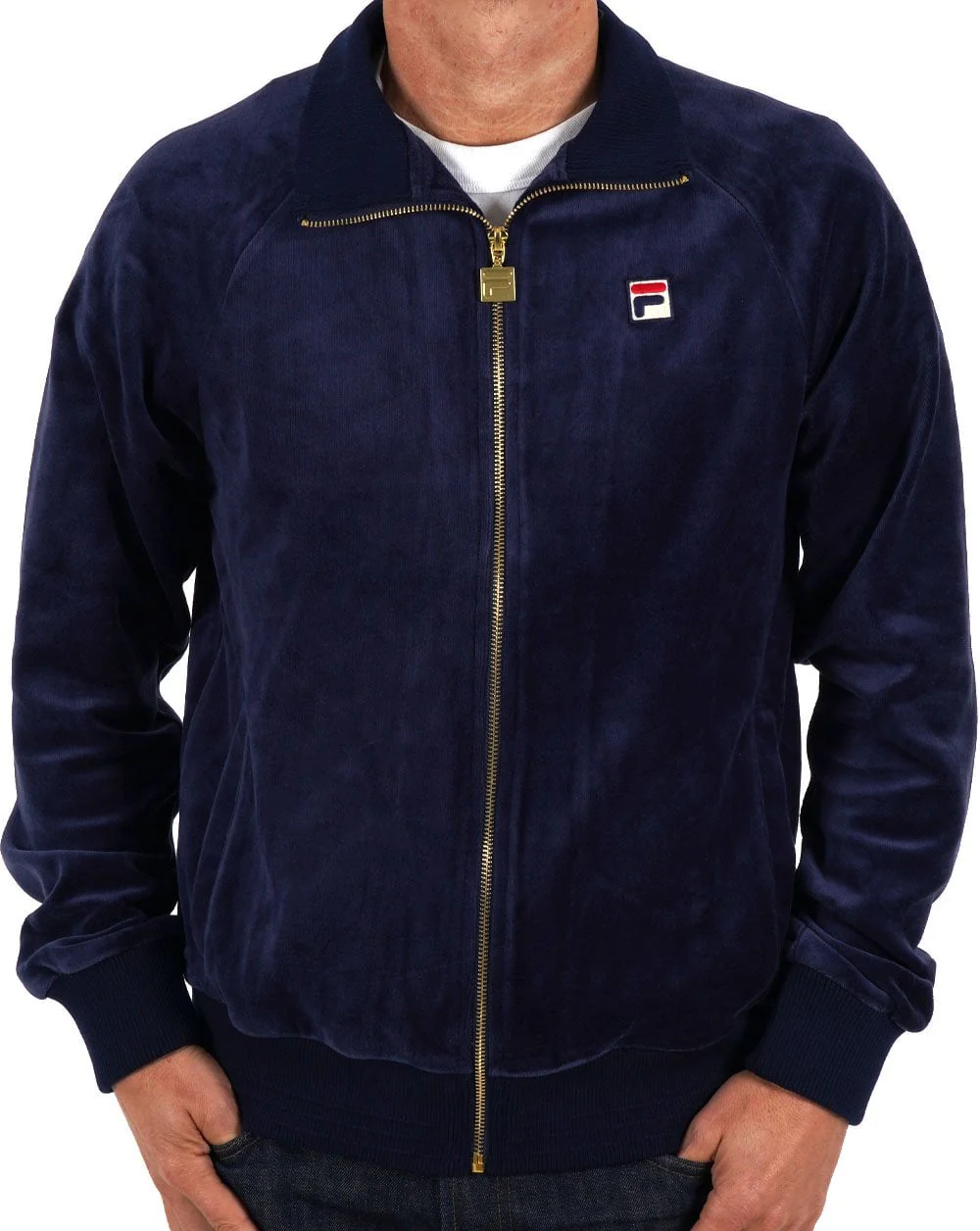 Fila Vintage Eddie Velour Track Top Navy - Image 2