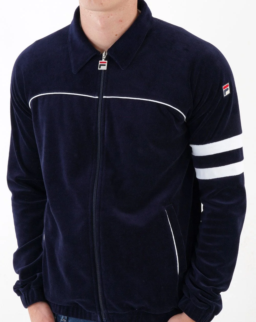 Fila Vintage Frankie Velour Track Top Navy/White - Image 3