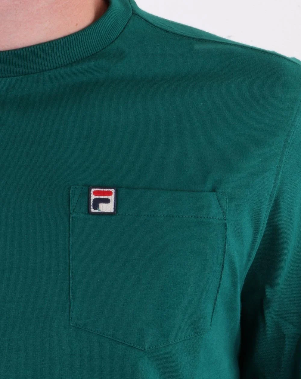 Fila Vintage Long Sleeve Pocket T Shirt Green - Image 2