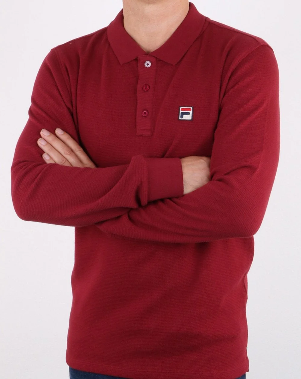Fila Vintage Long Sleeve Polo Shirt Tibetan Red - Image 3