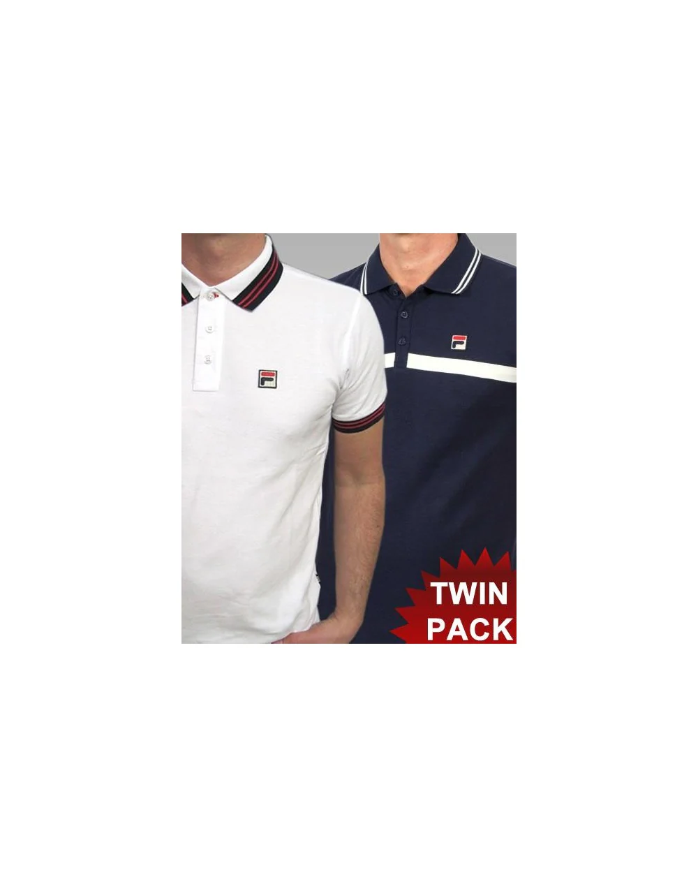 Fila Vintage Match & Castello Polo Shirt Twin Pack White/Navy