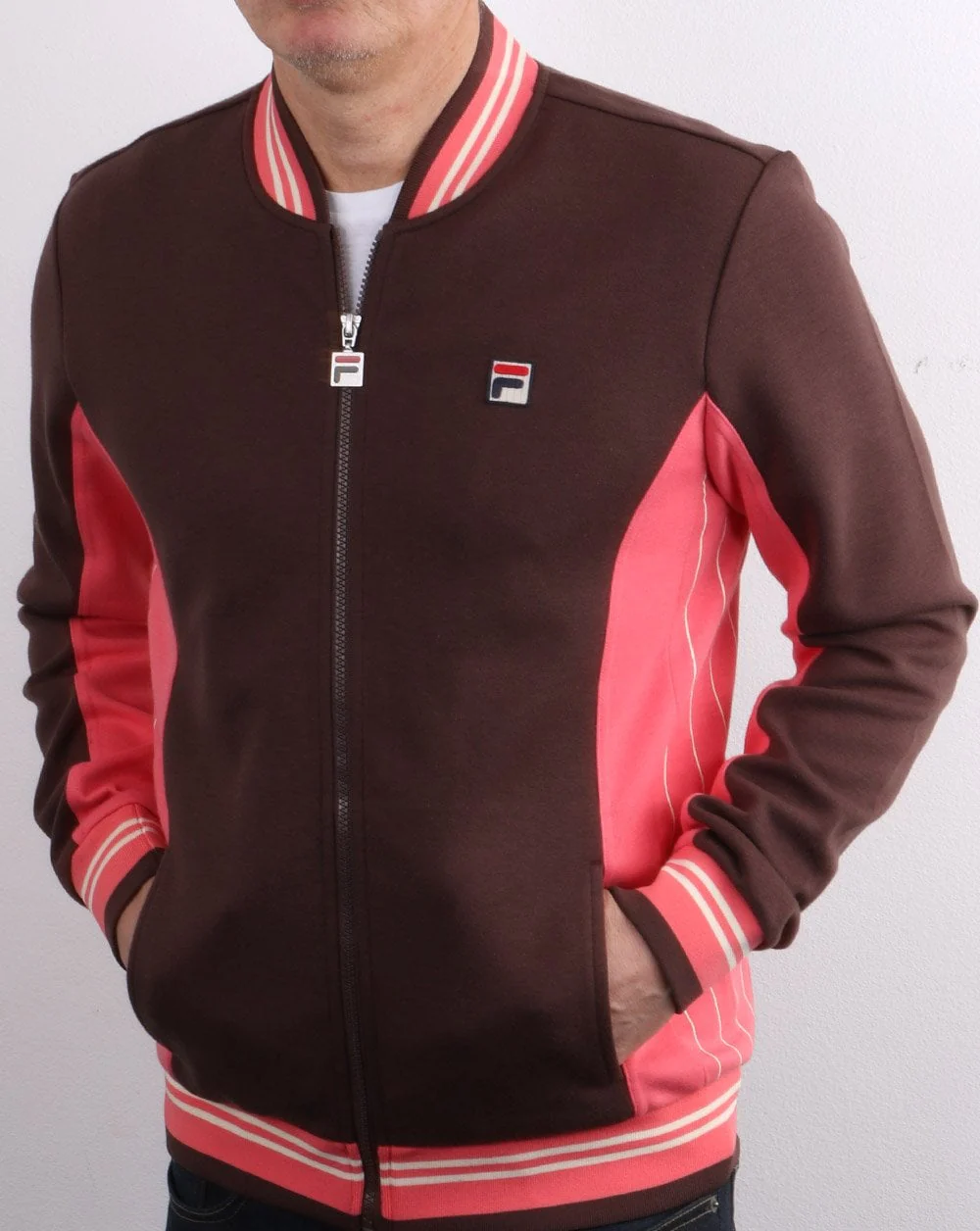 Fila Vintage Mk1 Settanta Track Top Chocolate/Pink - Image 2