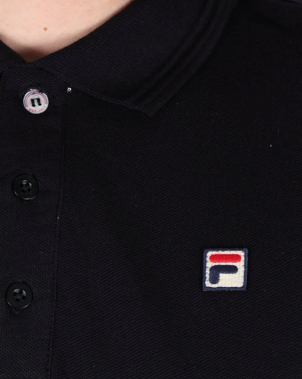 Fila Vintage Padola Long Sleeve Polo Shirt Black - Image 3