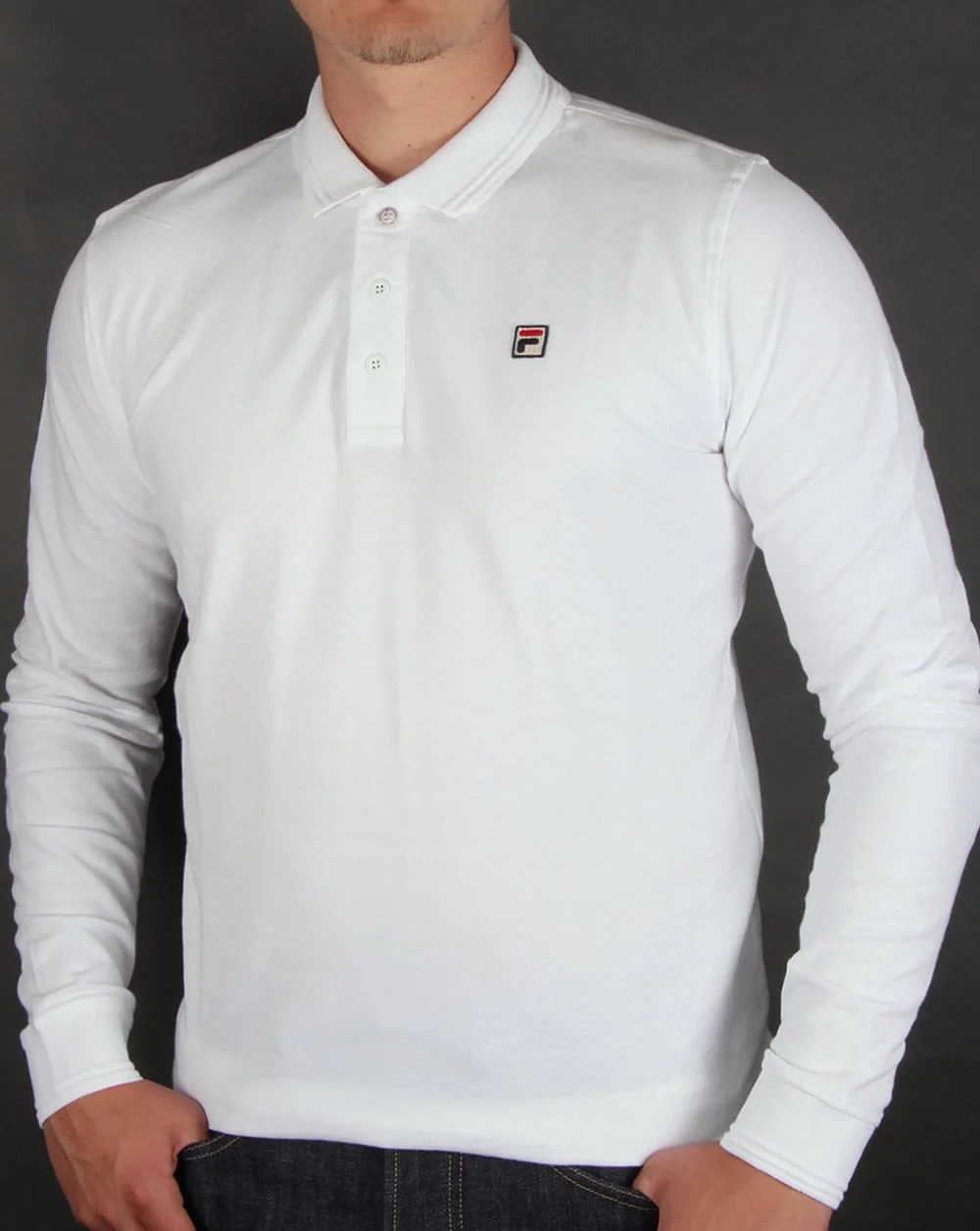 Fila Vintage Padola Long Sleeve Polo Shirt White