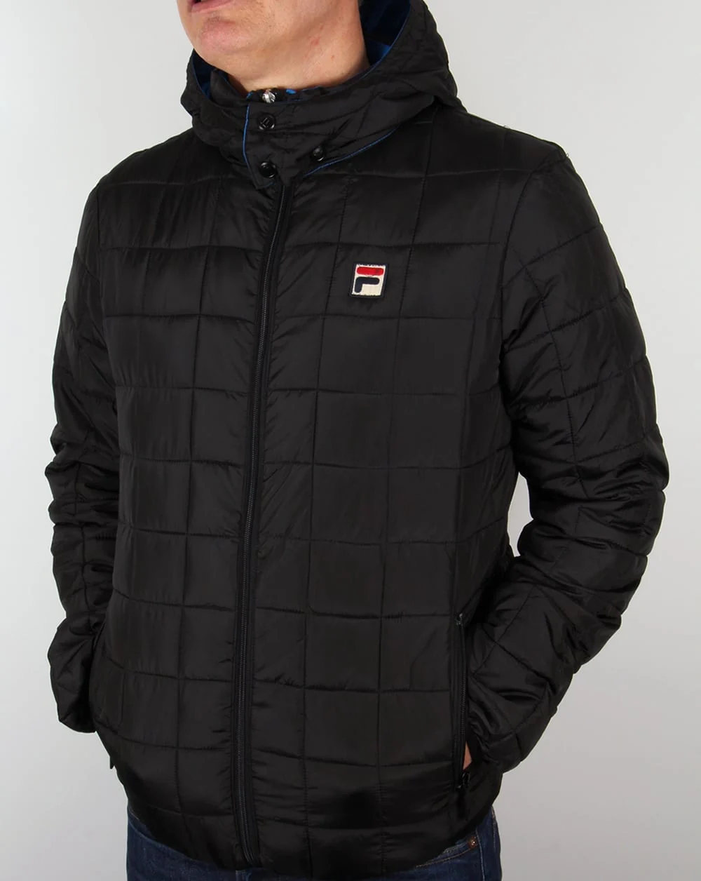 Fila Vintage Quilted Hooded Jacket Black - Image 3
