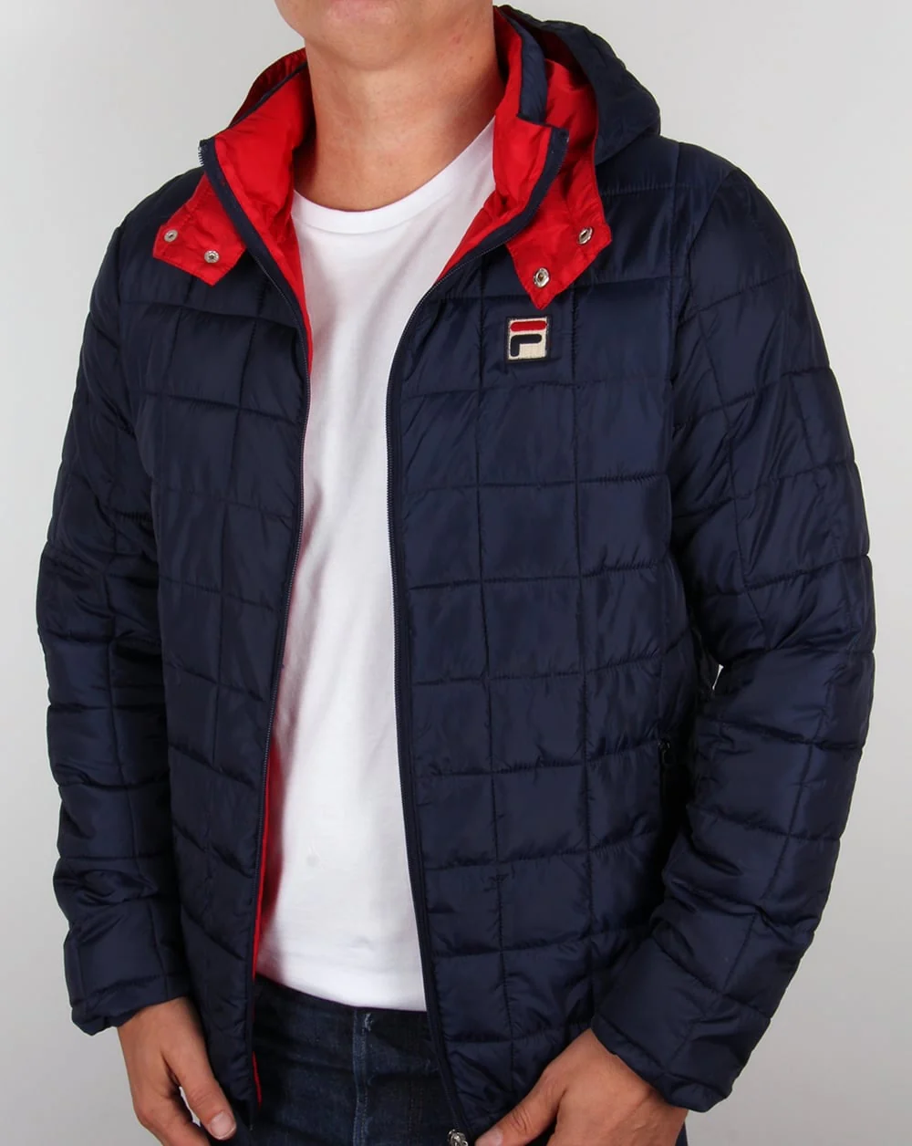 Fila Vintage Quilted Hooded Jacket Navy - Image 3