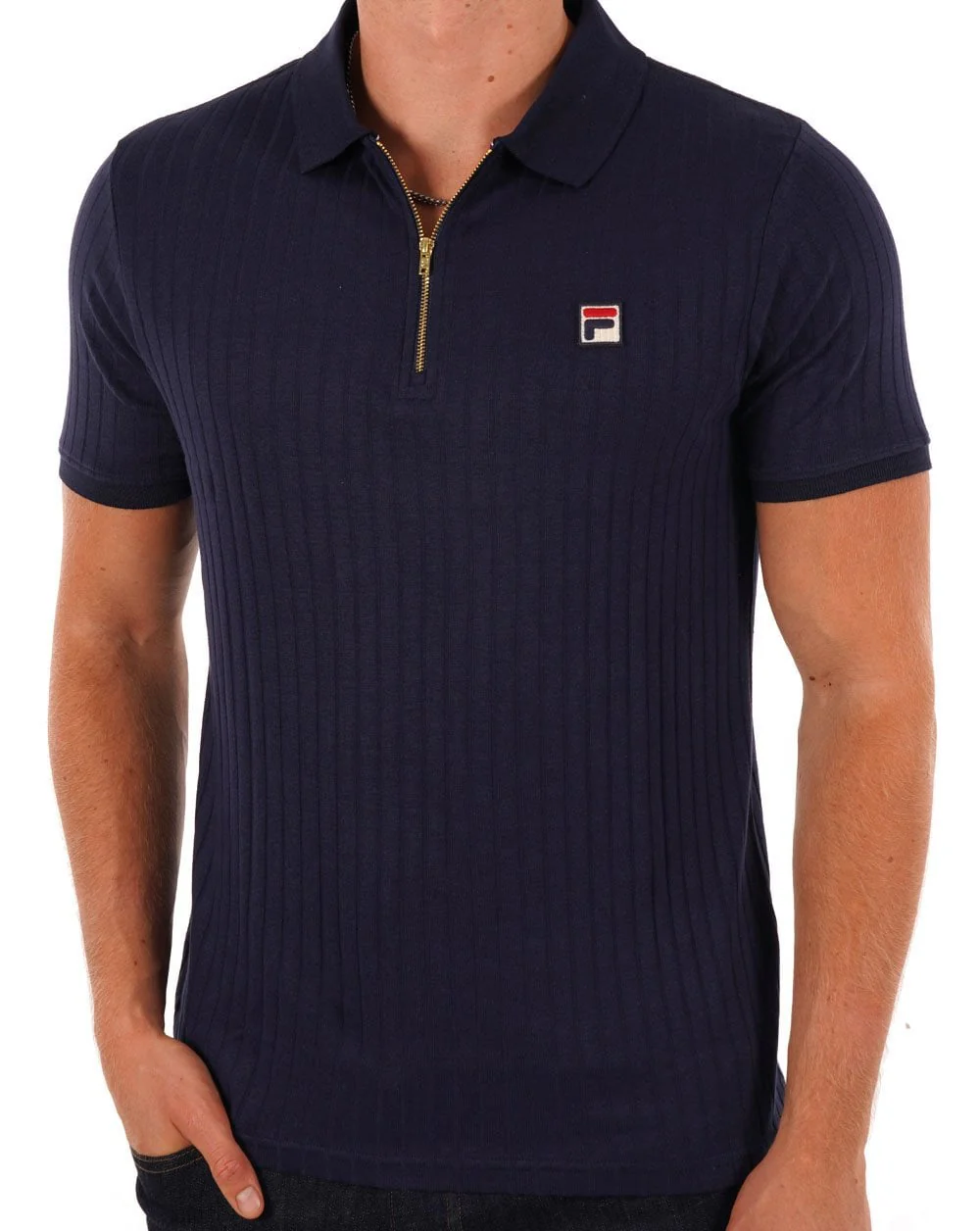 Fila Vintage Rib Zip Polo Shirt Navy - Image 2