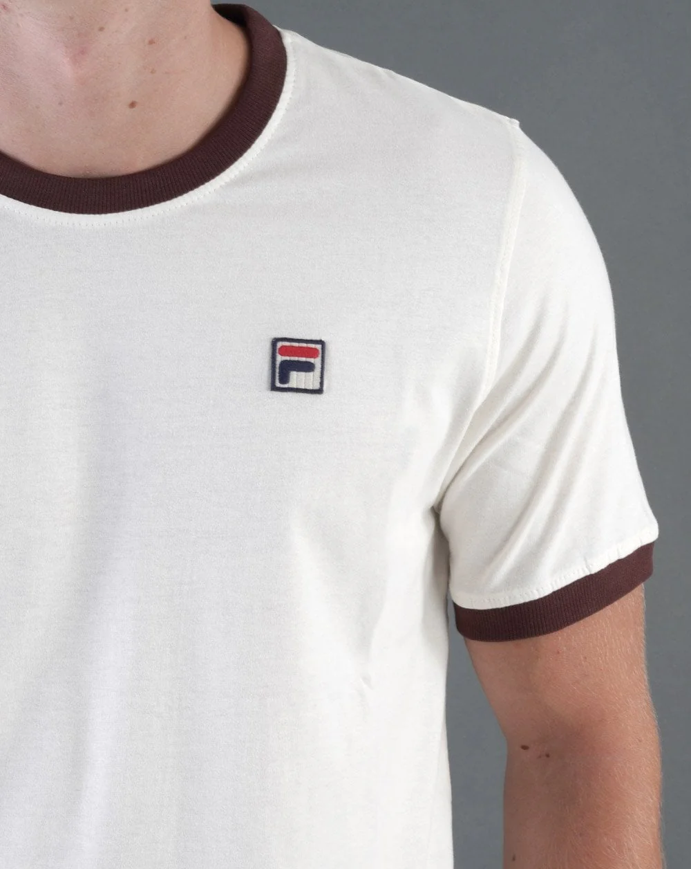 Fila Vintage Ringer T Shirt Off White/Brown - Image 2