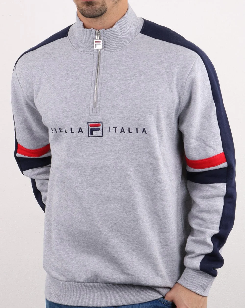 Fila Vintage Romolo 1/4 Zip Sweatshirt Light Grey Marl - Image 2