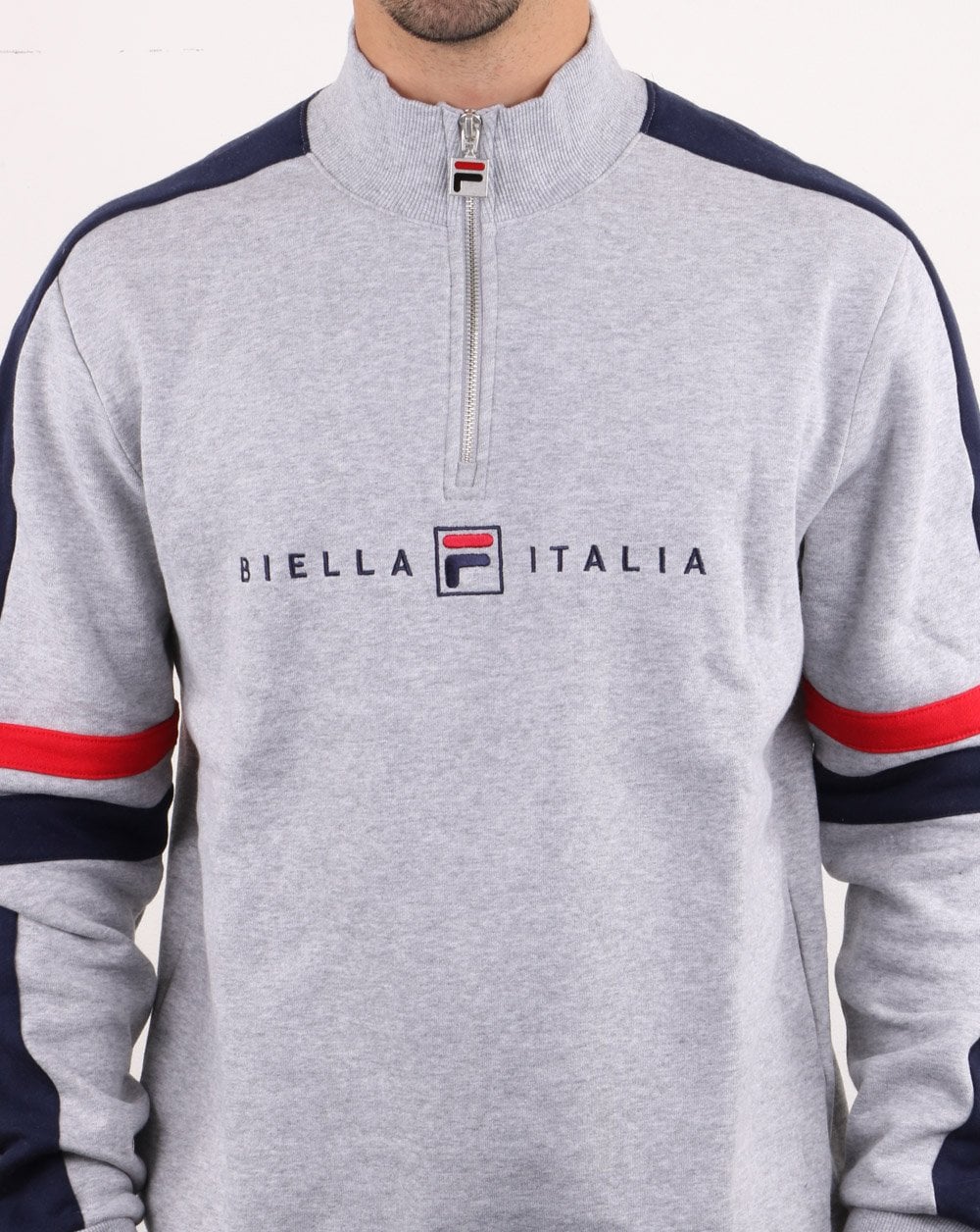 Fila Vintage Romolo 1/4 Zip Sweatshirt Light Grey Marl - Image 3