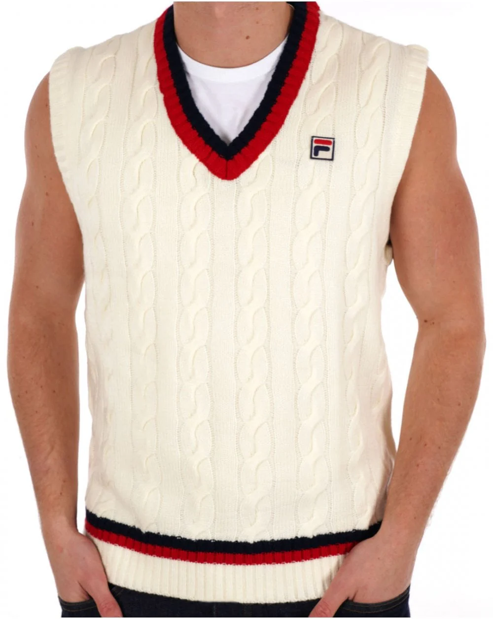 Fila Vintage Rufus Cable Knit Vest Gardenia