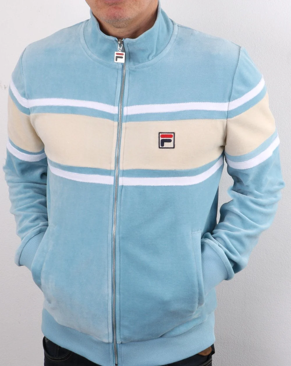 Fila Vintage Slane Velour Track Top Sky Blue/Cream/White - Image 2