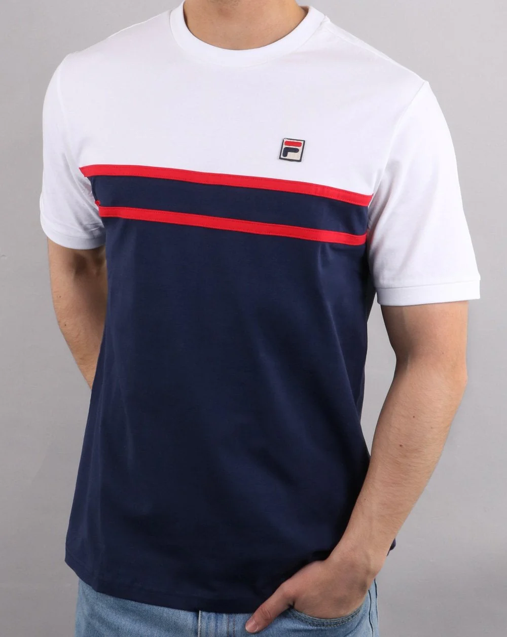 Fila Vintage Split striped T Shirt Navy/white/red - Image 2