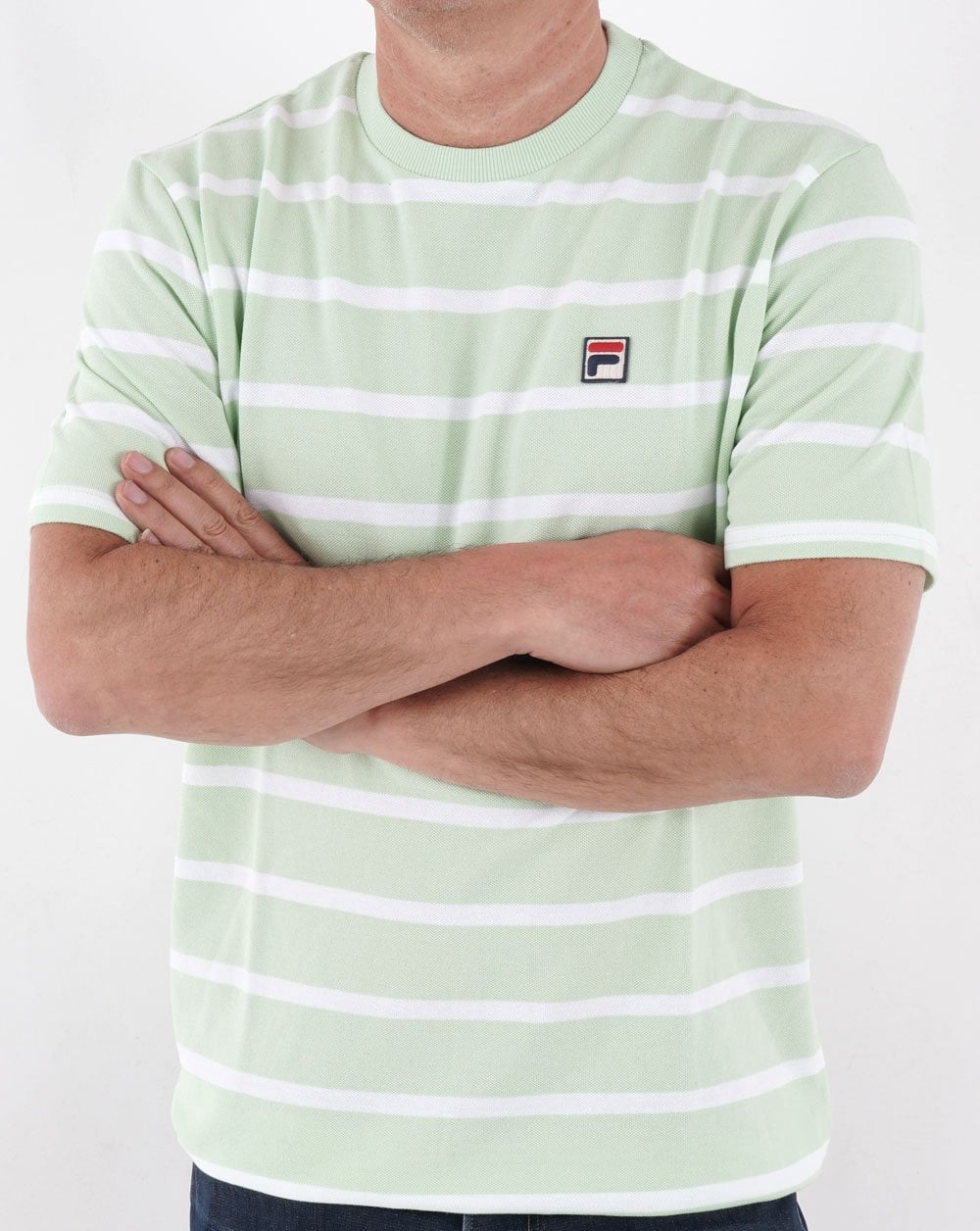 Fila Vintage Stripe Pique T Shirt Soft Green/White - Image 3