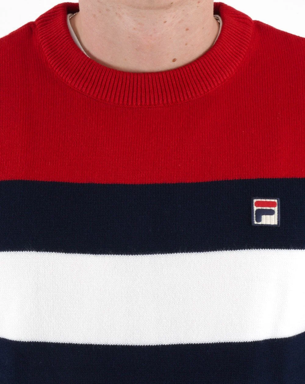 Fila Vintage Striped Crew Knit Navy Red White - Image 3