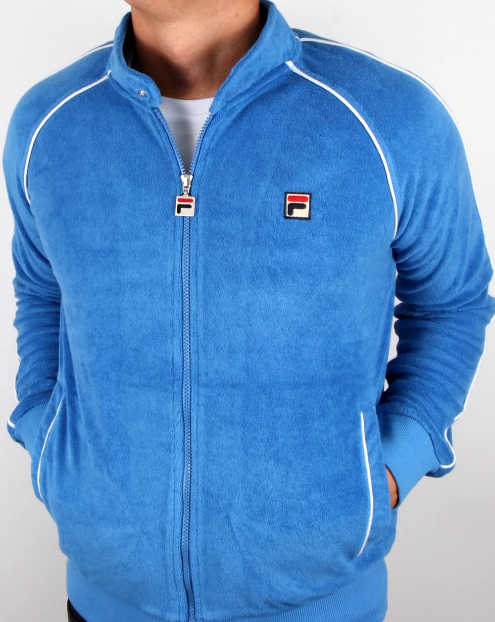 Fila Vintage Terry Biker Track Top Ocean Blue - Image 3