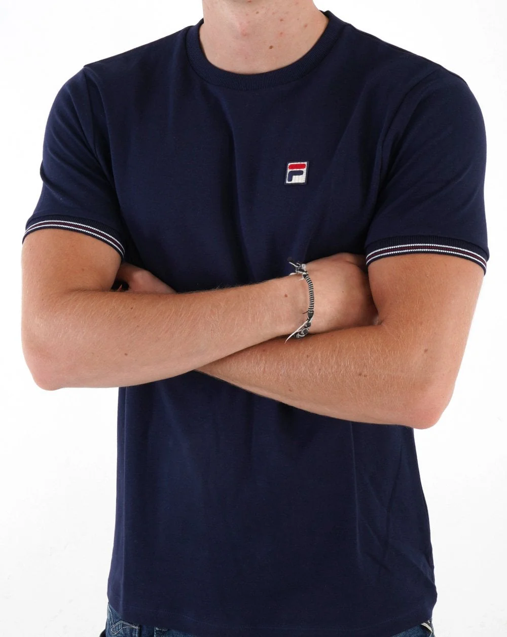 Fila Vintage Tipped Cuff T Shirt Navy - Image 3