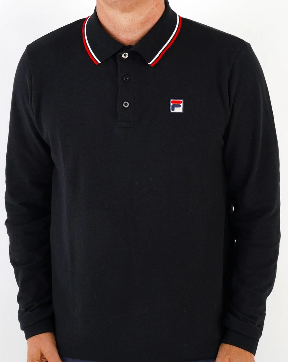 Fila Vintage Tipped LS Polo Shirt Black/White/Red