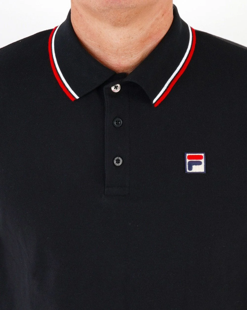 Fila Vintage Tipped LS Polo Shirt Black/White/Red - Image 2
