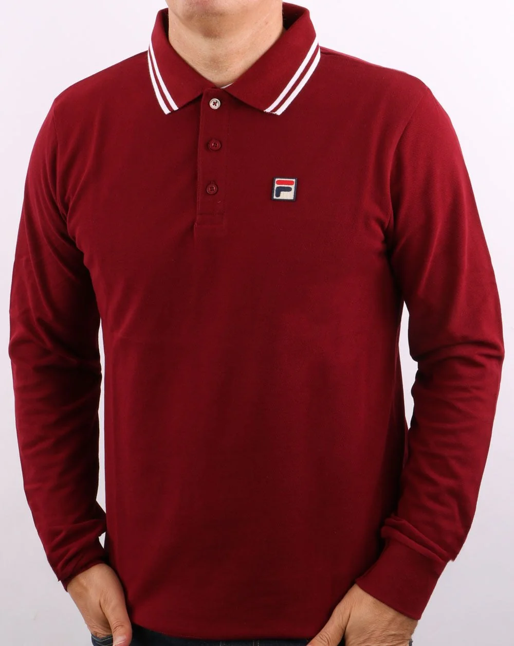 Fila Vintage Tipped LS Polo Shirt Dark Red/white