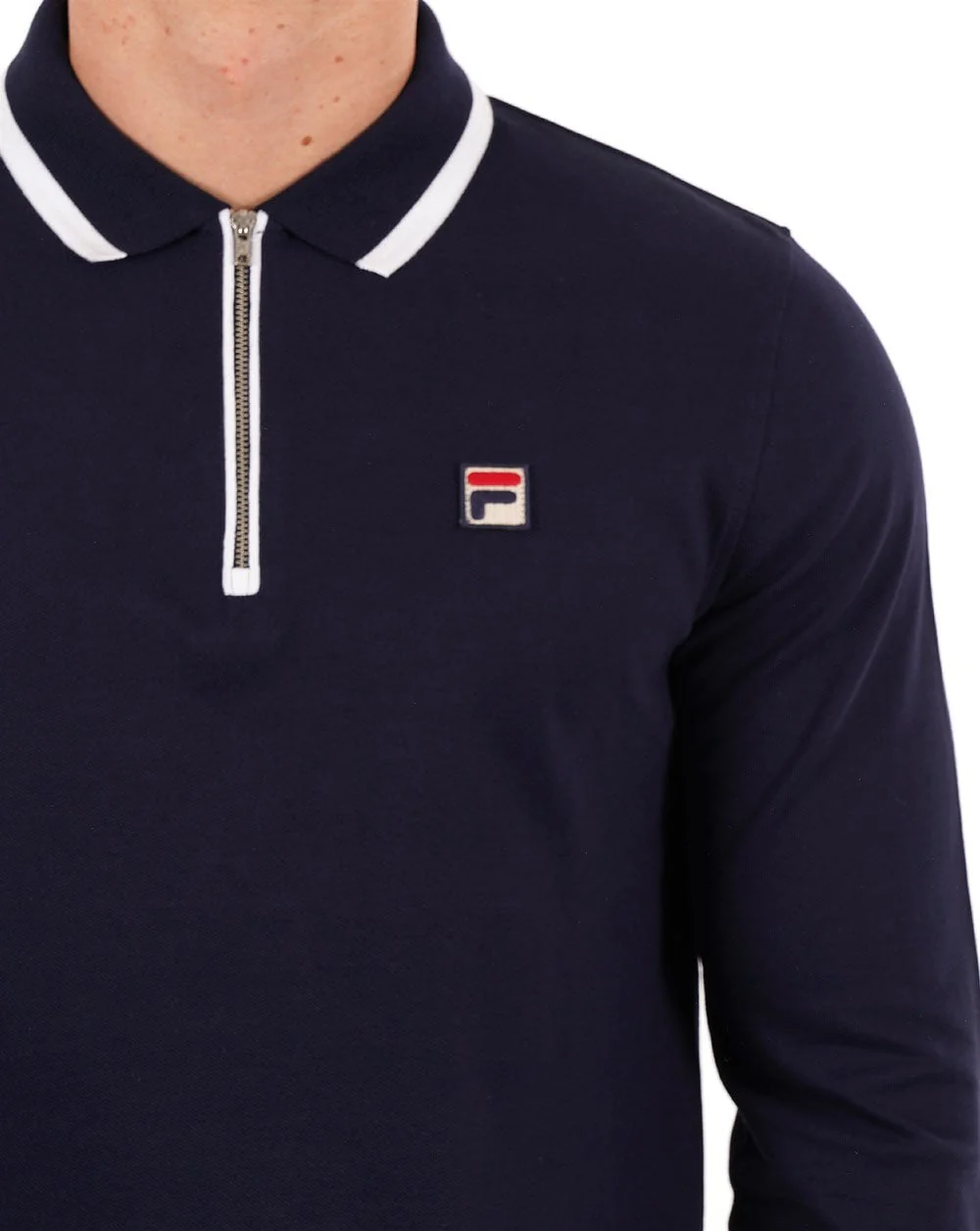 Fila Vintage Tipped Zip LS Polo Shirt Navy - Image 2