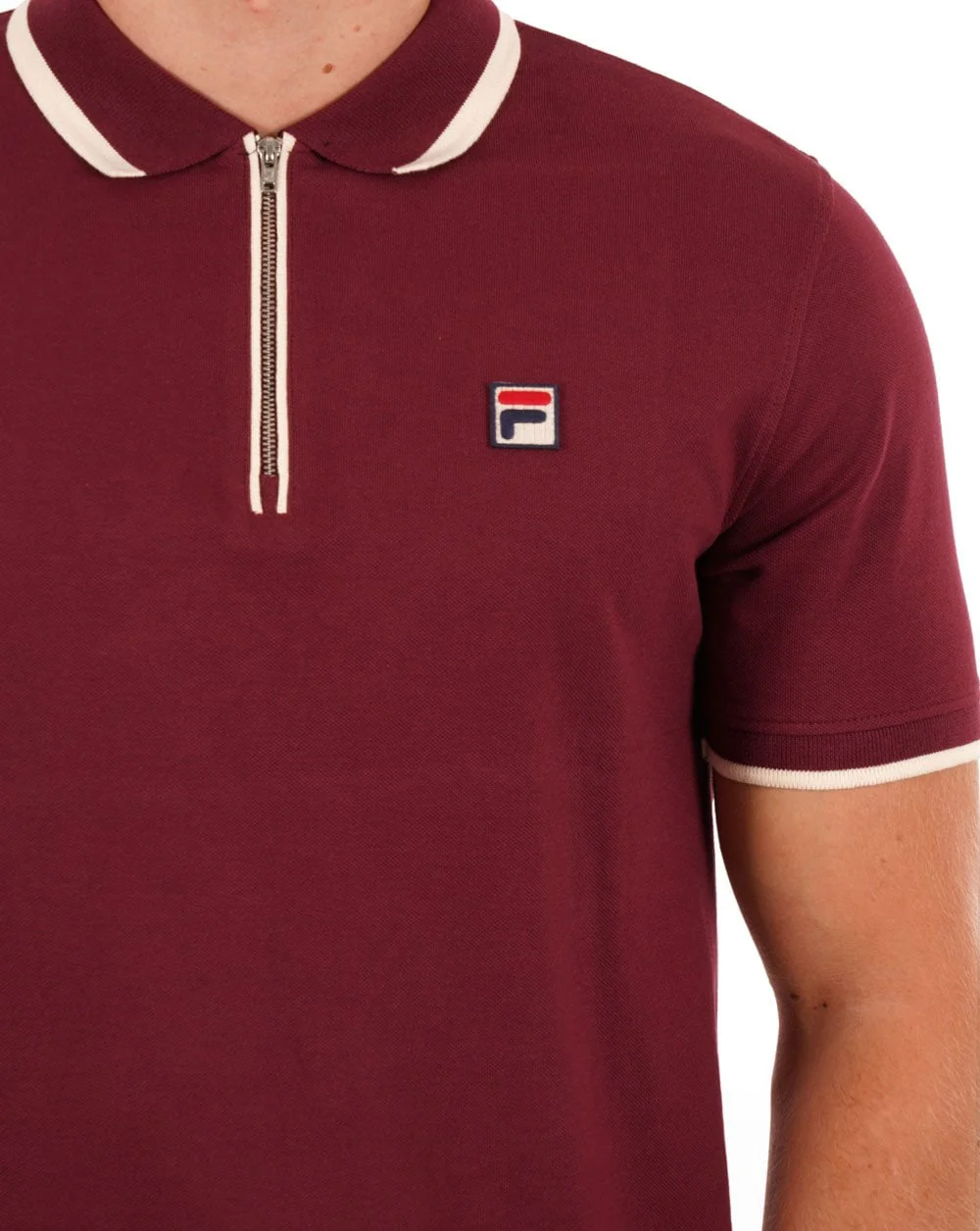 Fila Vintage Tipped Zip Polo Shirt Burgundy - Image 2