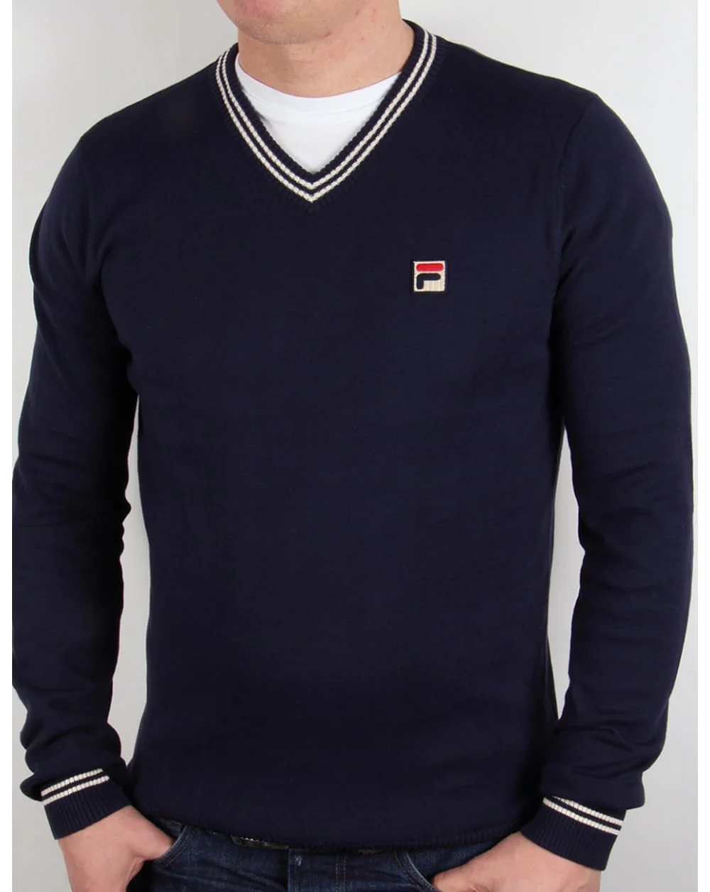 Fila Vintage V Neck Sweater Navy/White