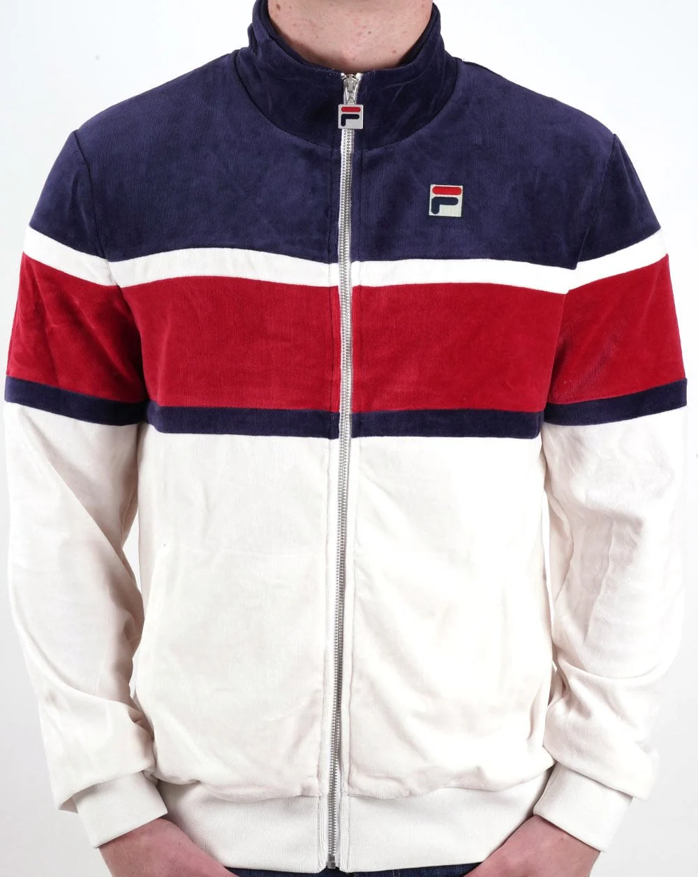 Fila Vintage Velour Track Top Gardenia Navy Red