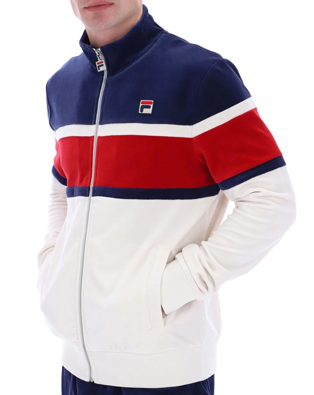 Fila Vintage Velour Track Top Gardenia Navy Red - Image 2