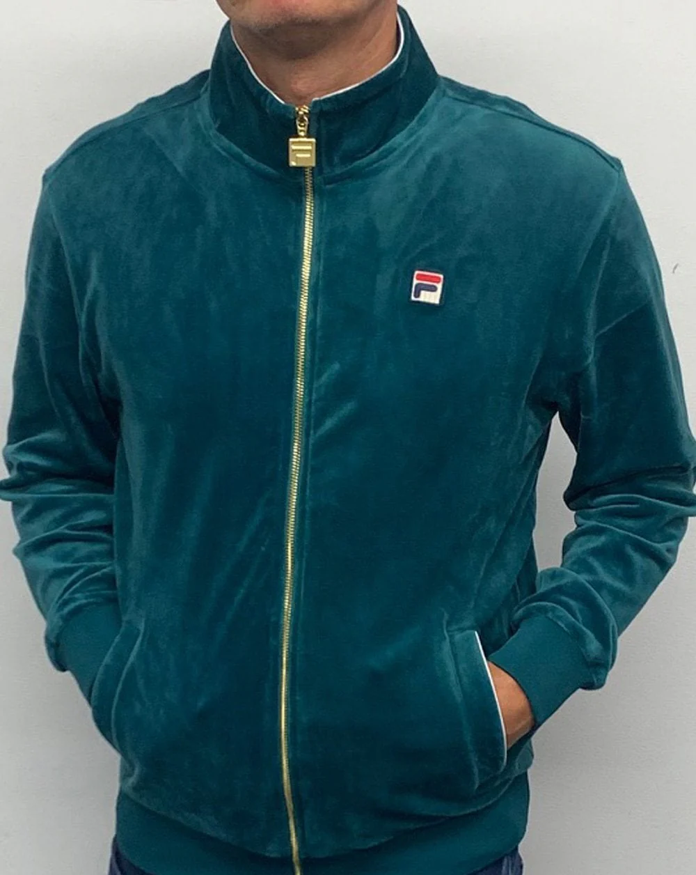Fila Vintage Velour Track Top Teal Green - Image 2