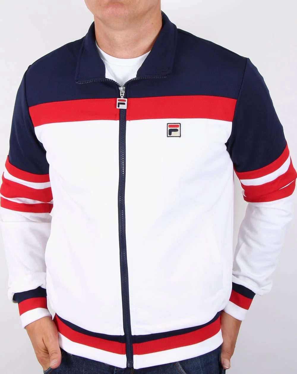 Fila Vintage Vilas Track Jacket White/Red/Navy - Image 3