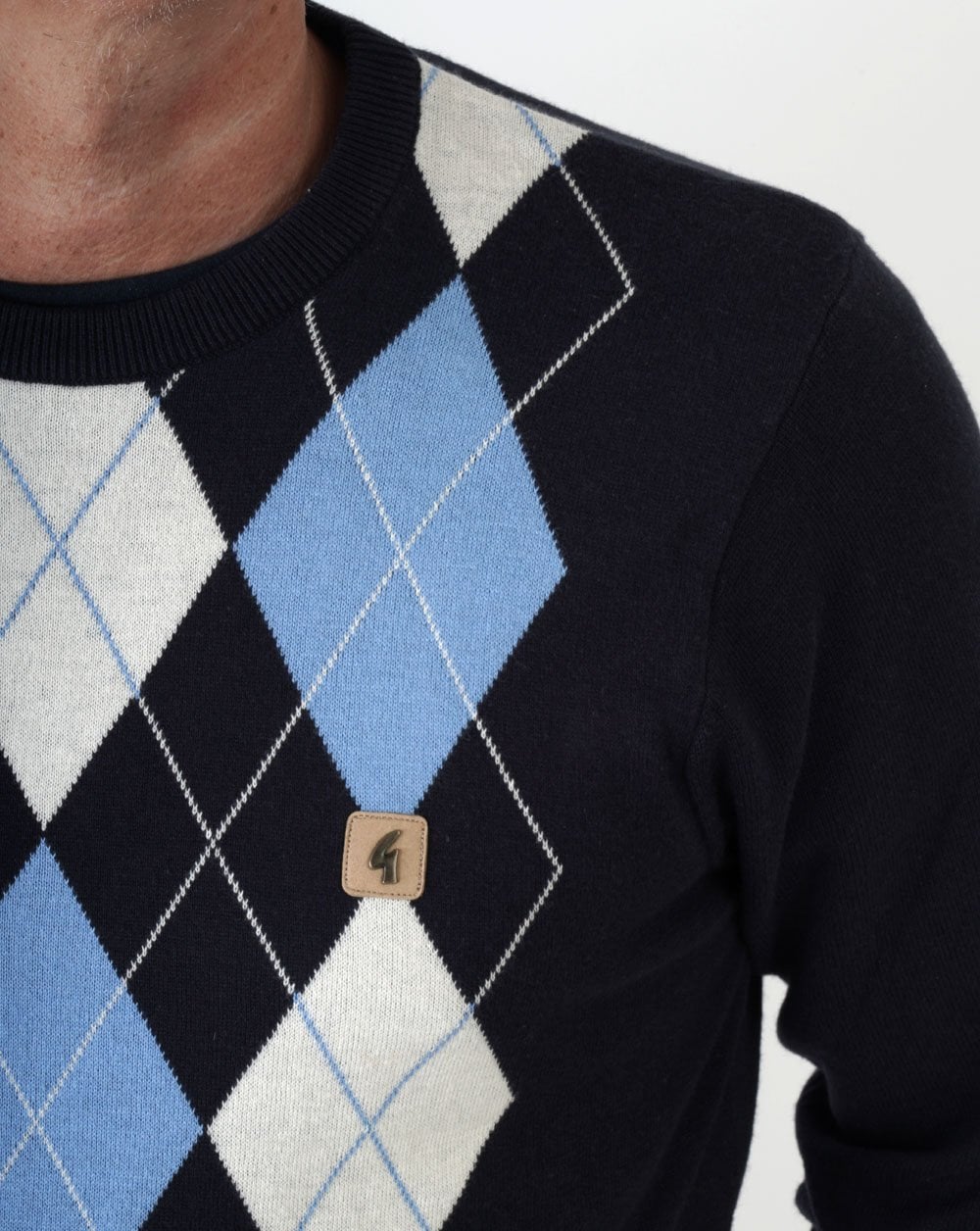 Gabicci Vintage Argyle Diamond Crew Knit Navy - Image 2