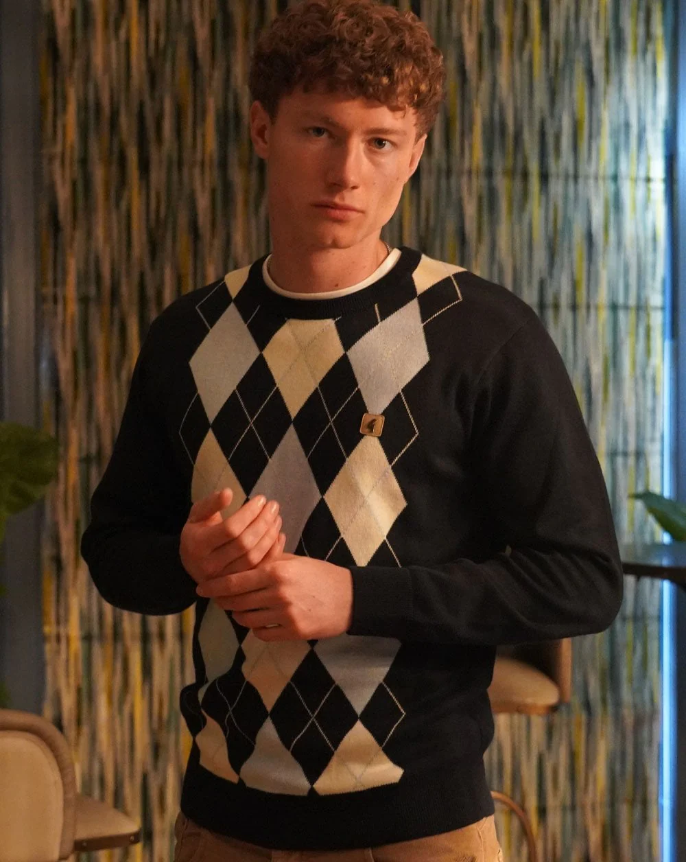 Gabicci Vintage Argyle Knit Jumper Navy - Image 2