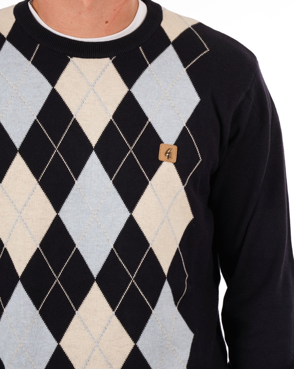 Gabicci Vintage Argyle Knit Jumper Navy - Image 3