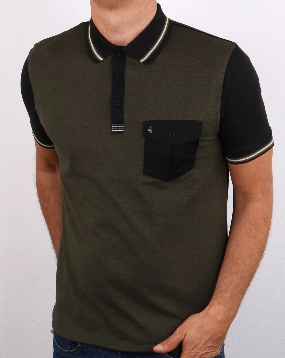 Gabicci Vintage Barrow Polo Shirt Olive/Black - Image 2