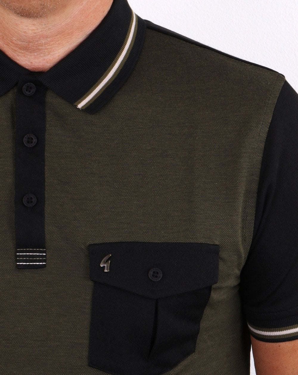 Gabicci Vintage Barrow Polo Shirt Olive/Black - Image 3