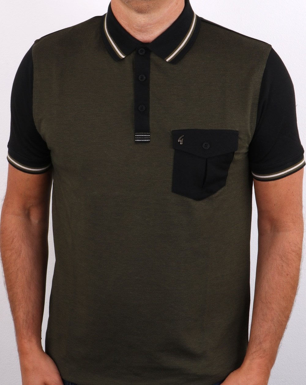 Gabicci Vintage Barrow Polo Shirt Olive/Black - Image 4