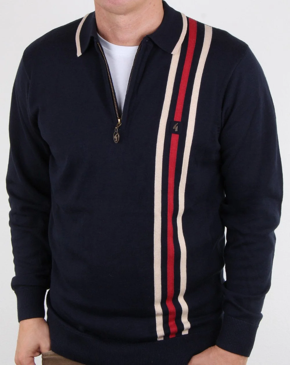 Gabicci Vintage Blade Long Sleeve Polo Navy - Image 4