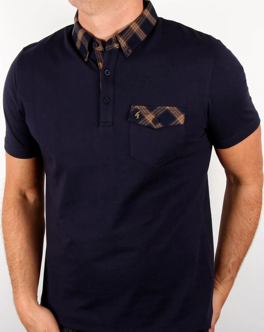 Gabicci Vintage Check Collar Polo Shirt Navy