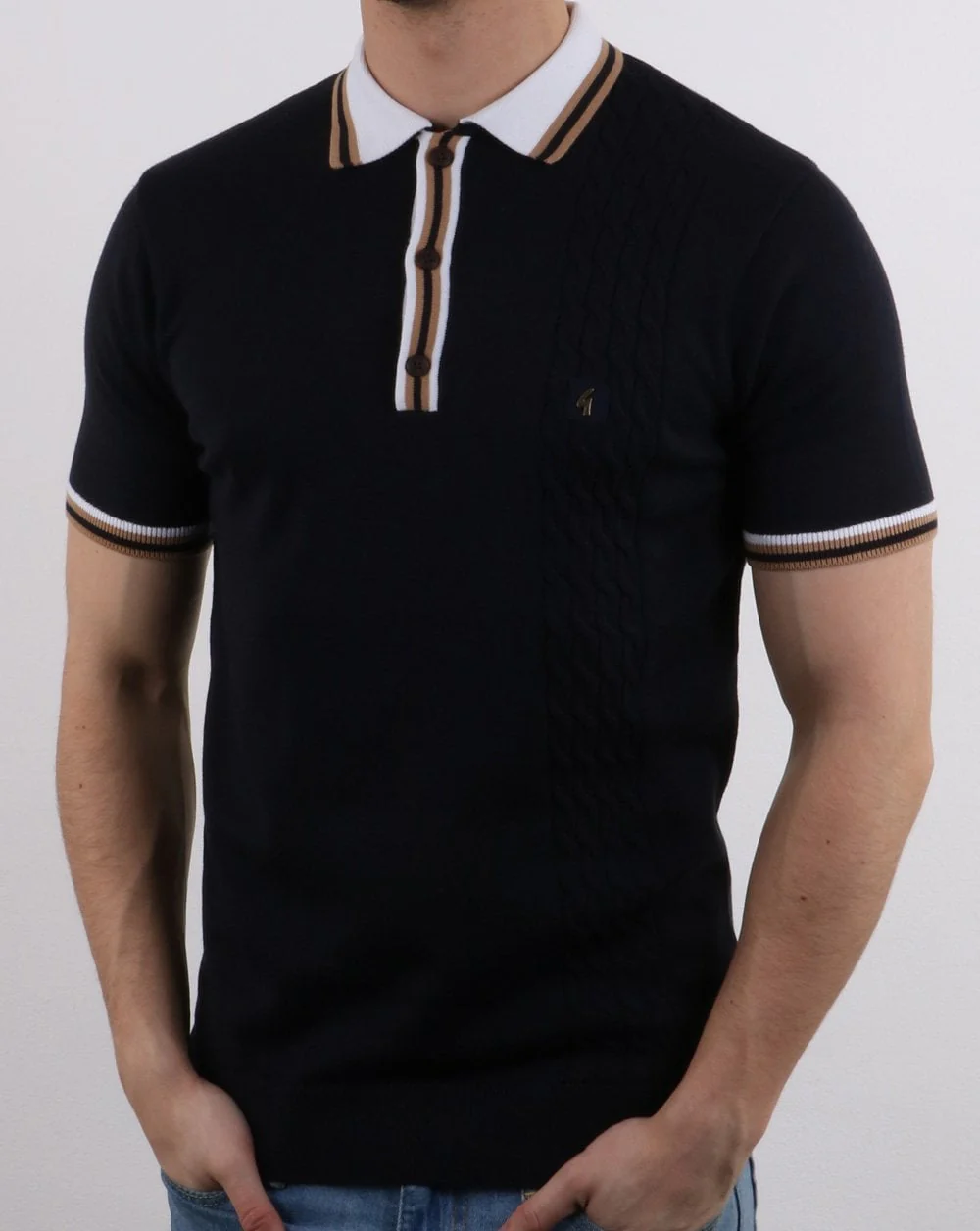 Gabicci Vintage Croxted Knitted Polo Shirt Navy