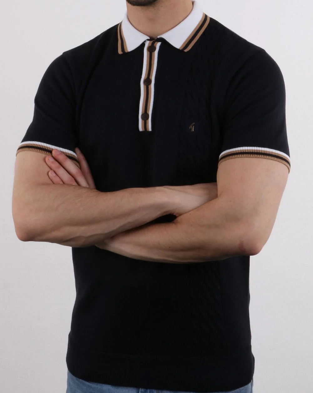 Gabicci Vintage Croxted Knitted Polo Shirt Navy - Image 3
