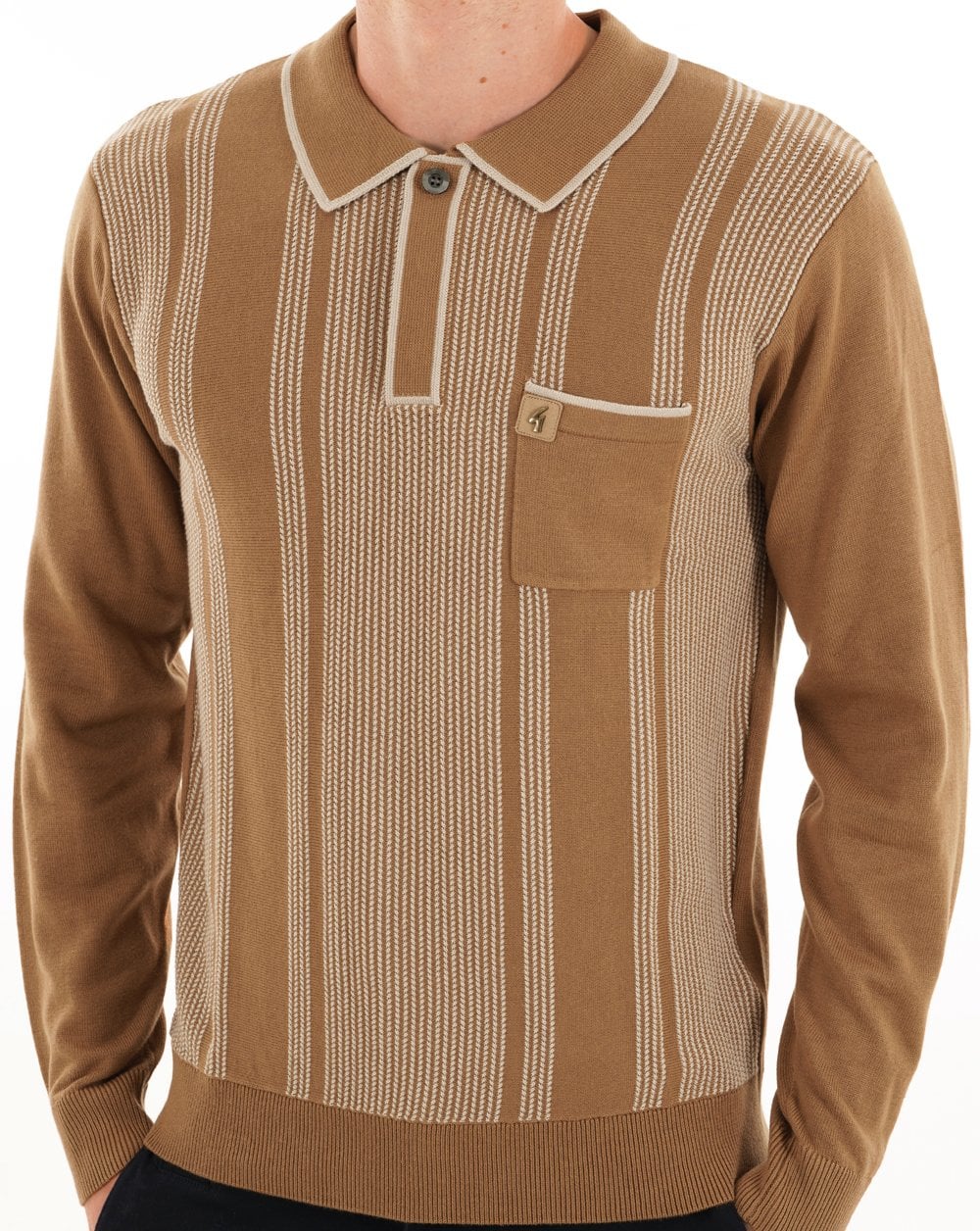 Gabicci Vintage Dante Knitted Polo Nutmeg - Image 2