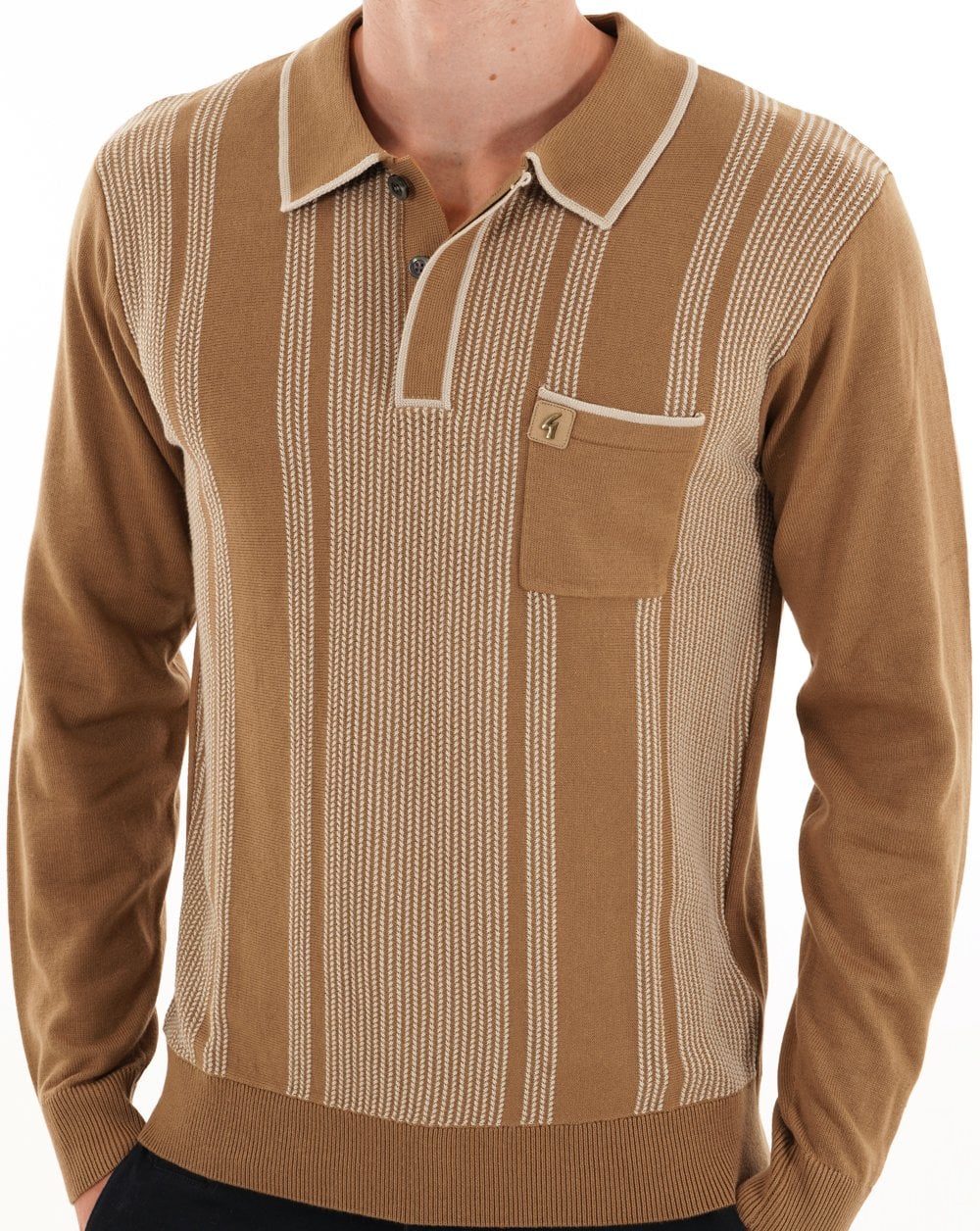 Gabicci Vintage Dante Knitted Polo Nutmeg - Image 3