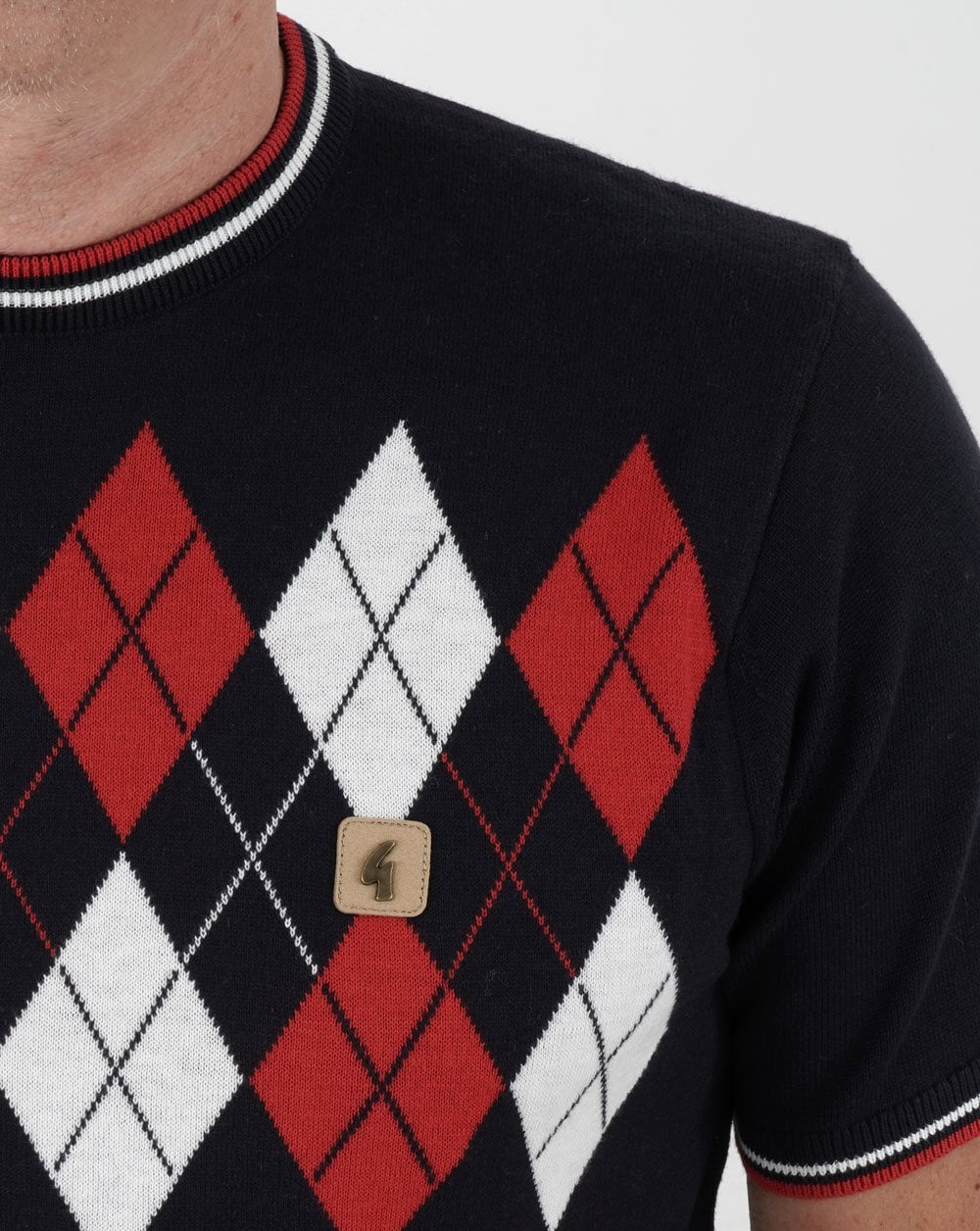 Gabicci Vintage Diamond Argyle Crew Knit Navy - Image 2