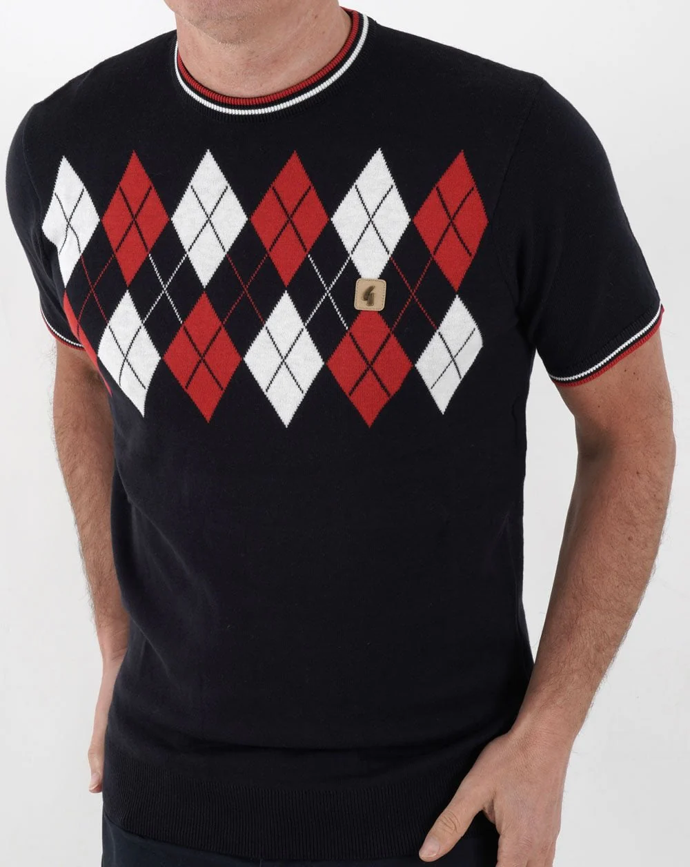 Gabicci Vintage Diamond Argyle Crew Knit Navy - Image 3