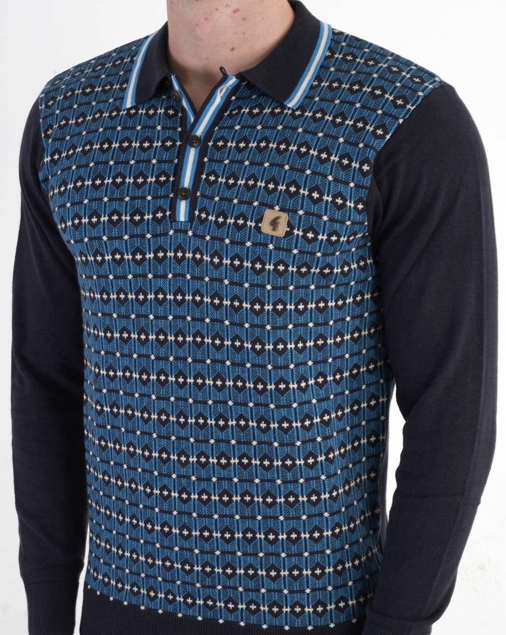 Gabicci Vintage Ernest LS Knitted Polo Navy - Image 4