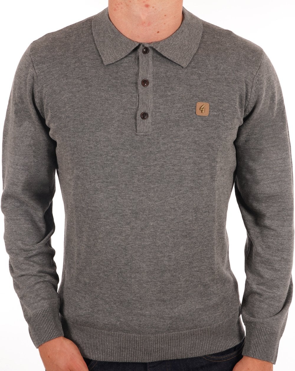 Gabicci Vintage Francesco Knitted Polo Shirt Grey - Image 3