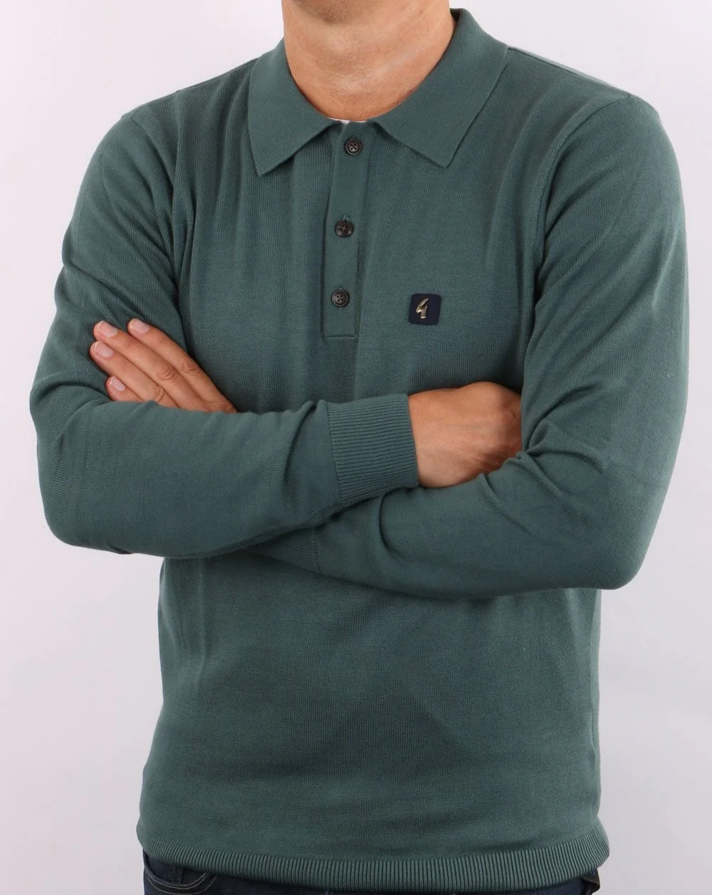 Gabicci Vintage Francesco Knitted Polo Teal Green - Image 3