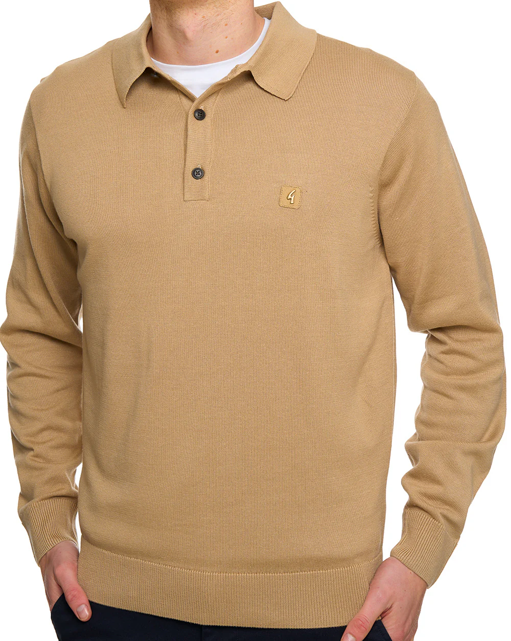 Gabicci Vintage Francesco LS Knitted Polo Sandstone - Image 2